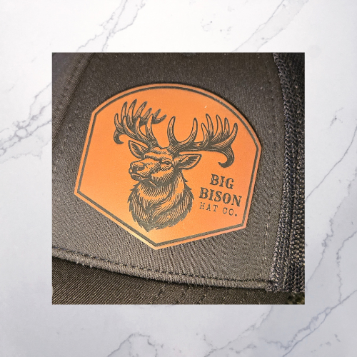 OTTO FLEX FIT L/XL 6 PANEL TRUCKER HAT WITH A MULE DEER PATCH