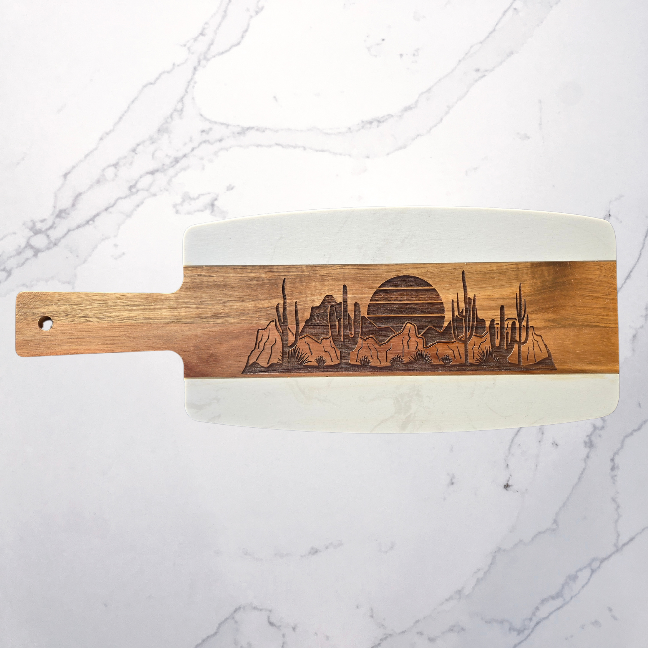 Handled Wood & Marble Desert Landscabe Charcuterie Board