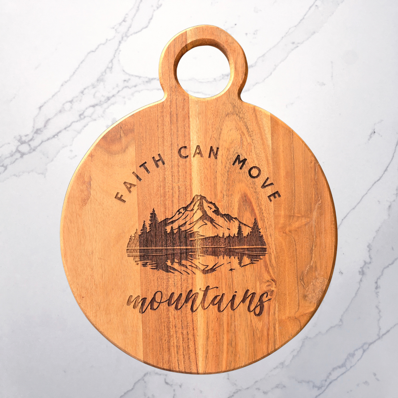Faith Can Move Mountains Circle Cutting Board