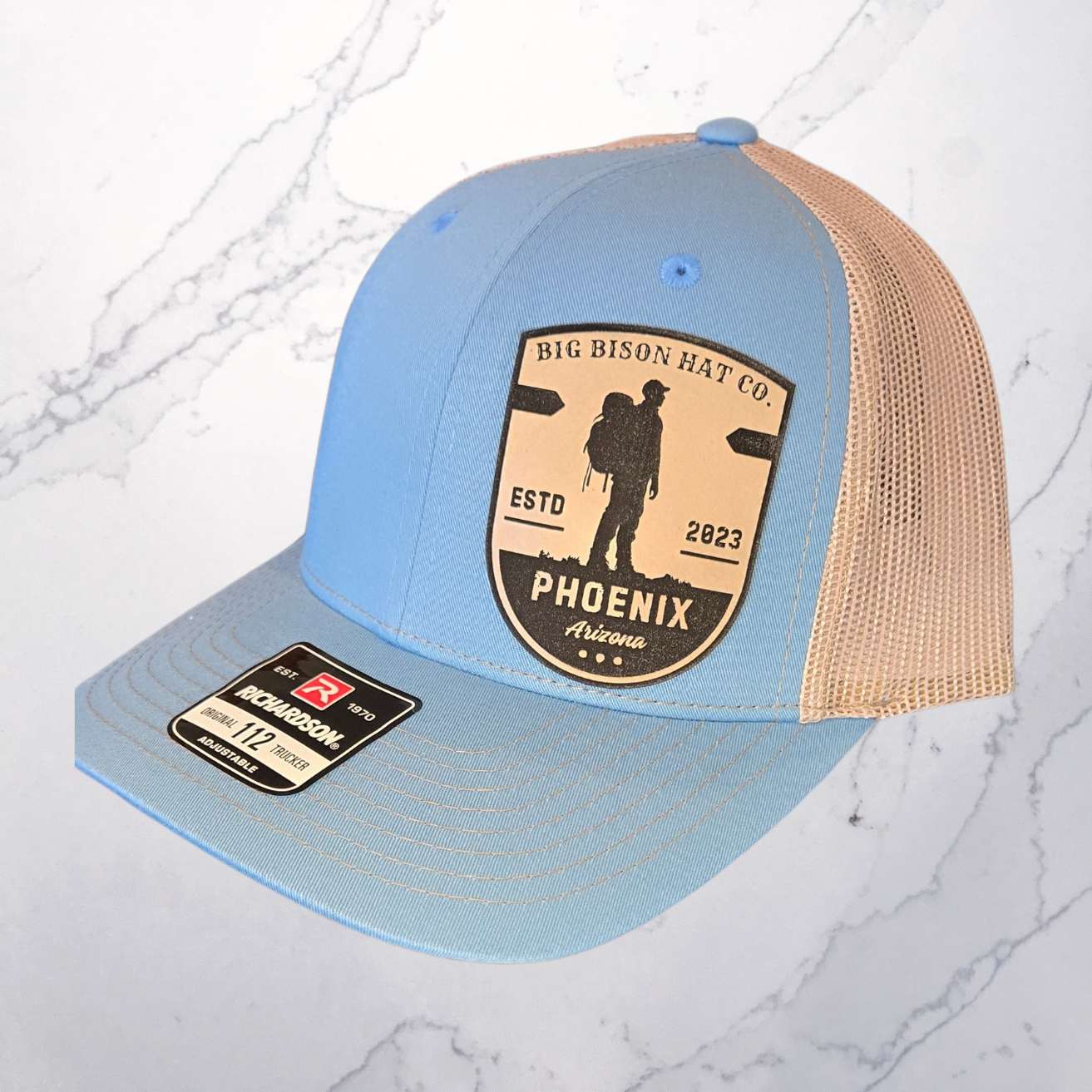 Columbia Blue/ Khaki Richardson 112 Engraved With a Backpacker / Hiker