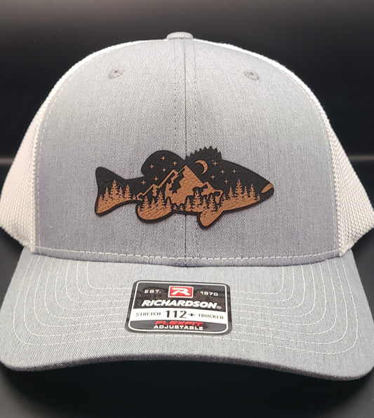 TRUCKER HAT WITH BASS/FISH PATCH (HEATHER GREY/WHITE MESH)